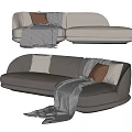 Multi-person sofa pillow blanket corner sofa long sofa 3d model