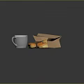 White Coffee Cup And Brown Paper Bag With Yellow Pastries On Dark Surface