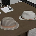 Stylish Fedora Hats in Light Gray and Beige with Brown and Red Striped Bands