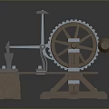 Industrial Mechanical Equipment With Twin Gear Mechanisms Wooden Bases And Long Transmission Rods