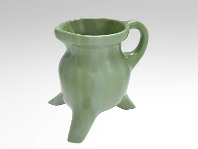 Elegant Green Ceramic Wine Bottle And Glass Set For Dining Table Decoration 3d model