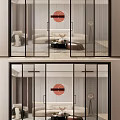 Modern Sliding Glass Doors With Black Frames And Circular Decorative Patterns 3d model