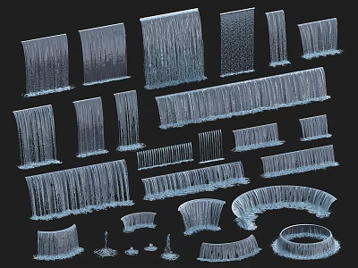 Garden Landscape With Various Flowing Waterfall And Water Curtain Decorative Structures 3d model