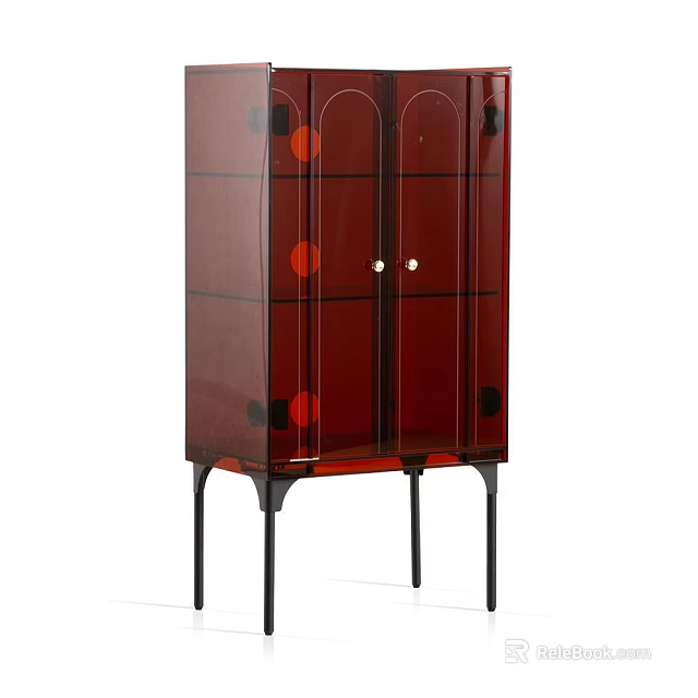 Modern Burgundy Decorative Cabinet With Glass Doors And Black Legs Design 3d model 