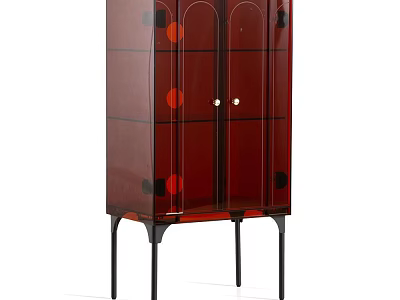 Modern Burgundy Decorative Cabinet With Glass Doors And Black Legs Design 3d model