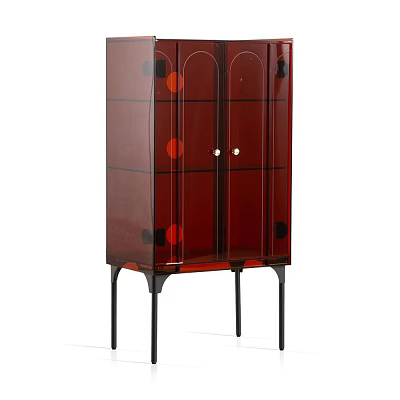Modern Burgundy Decorative Cabinet With Glass Doors And Black Legs Design 3d model