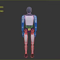 Blue And White Humanoid Robot Standing With Mechanical Structure And Grey Gradient Background