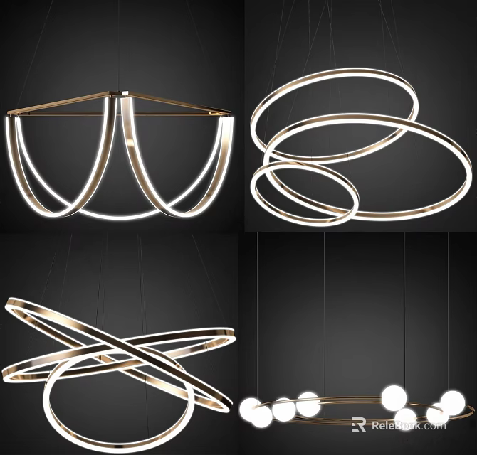 Modern Circular Chandelier Designs With Intersecting Rings And Metal Frame LED Lighting 3d model 