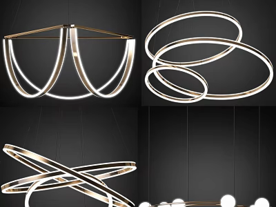Modern Circular Chandelier Designs With Intersecting Rings And Metal Frame LED Lighting 3d model