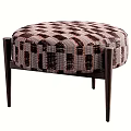 Round Shoe Bench With Woven Brown And Beige Pattern And Wooden Legs