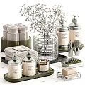 Elegant Bathroom Cabinets With Towels Fragrance Bottles Soap And Decorative Vase