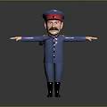 Cartoon Military Character With Mustache In Blue Uniform Red Hat And Outstretched Arms