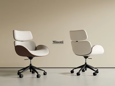 Modern Minimalist Minotti Leisure Chair with Beige Brown and Wheels on Light Wall Dark Floor 3d model