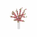 Beautiful White Vase With Pink Flowers And Fresh Green Leaves Arrangement
