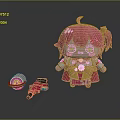 Cute Pink Haired Cartoon Character with Floral Outfit and Mini Mechanical Devices