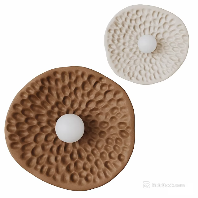 Modern Brown and Beige Wall Lamps with Textured Surface and White Circular Light Head 3d model 