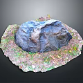 Garden Landscape Design Featuring Natural Large Rock Surrounded by Green Grass and Fallen Leaves