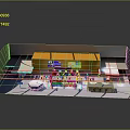 Architectural Exhibition Space Model With Yellow Main Structure And Interior Display Layout