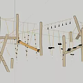 Wooden Kids Outdoor Play Equipment with Climbing Net Ropes and Hanging Rings