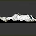 3D Mountainous Terrain Model With Snow Covered Peaks Green Valleys And Golden Ridges