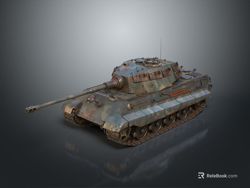 Historical Military Tank With Weathered Camouflage Long Barrel And Metal Tracks 3d model 
