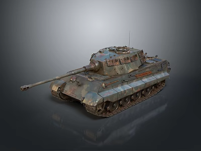 Historical Military Tank With Weathered Camouflage Long Barrel And Metal Tracks 3d model