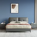 Modern Double Bed With Gray Leather Headboard Blue Wall And Nightstand Table Lamp 3d model