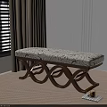 Ottoman Bench With Curved Wooden Frame And Floral Pattern Upholstered Cushion In Living Room