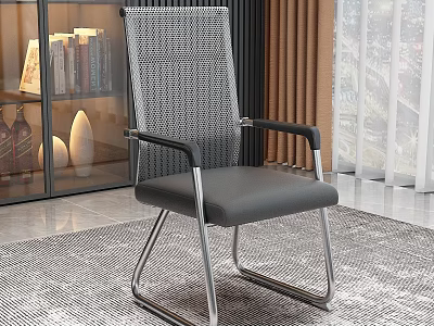 Modern Office Chair With Woven Backrest Metal Armrests And Gray Cushioned Seat 3d model