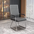 Modern Office Chair With Woven Backrest Metal Armrests And Gray Cushioned Seat