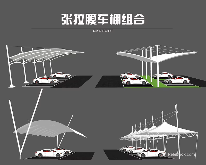 Outdoor Tensile Membrane Carport Canopy With Multiple Designs For Vehicle Parking 3d model 