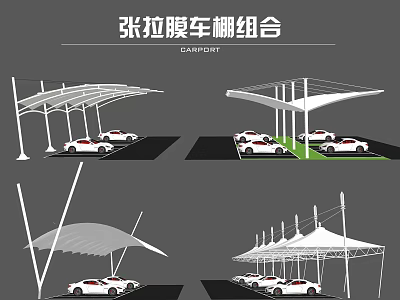 Outdoor Tensile Membrane Carport Canopy With Multiple Designs For Vehicle Parking 3d model