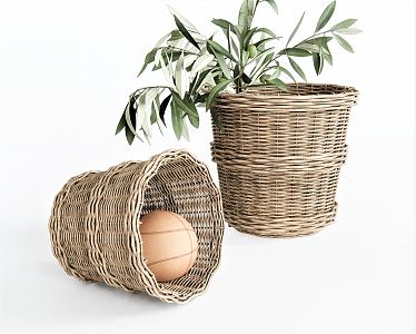 Modern Storage Basket Potted Bamboo Basket Plant Bamboo Basket Potted Paper Basket Bamboo Basket Dirty Clothes Basketball Pillow Bamboo Basket 3d model