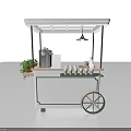 Functional White Carts With Canopy Coffee Machines Cups And Green Plants 3d model