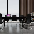 Modern Conference Table With Black Chairs Laptop And Sea View Through Large Windows