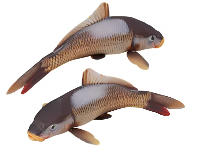 Two Brown and White Koi Fish with Shiny Scales and Detailed Swimming Features 3d model