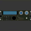 Industrial Computer Unit with Metal Casing Ventilation Grilles Blue Ports Display Screen and Control Knob