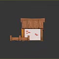 Cartoon Style Small Cottage With Thatched Roof Porch White Walls And Wooden Fence
