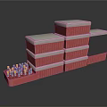 Stacked Red And White Containers With Colorful Small Cargo In Logistics Storage Scene