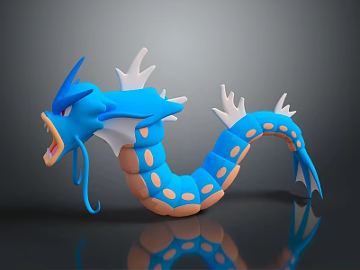 Detailed Blue Dragon Character Mythical Creature With Orange Body White Horns And Fins 3D Sculpture 3d model