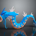 Detailed Blue Dragon Character Mythical Creature With Orange Body White Horns And Fins 3D Sculpture