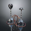 Two Stylish Metal Hookahs With Connected Hoses For Daily Household Use