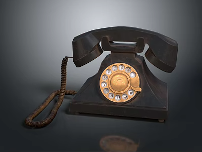 Vintage Rotary Dial Telephone With Classic Black Body And Brass Number Buttons 3d model
