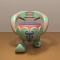 Artistic Green And Pink Single Chair With Blue Seat And Striped Arm Leg Design