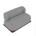 Gray Fabric Two Seater Sofa with Rounded Arms and Wooden Base Design 3d model
