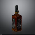 Red Square Whiskey Bottle With Detailed Label And Decorative Cap
