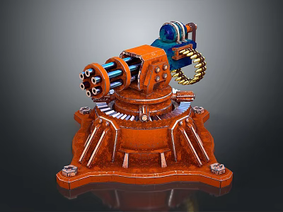 3D Model Mechanical Device With Orange Main Body Gears Motor And Base 3d model