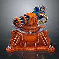 3D Model Mechanical Device With Orange Main Body Gears Motor And Base