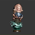 Character And Creature 3D Model With Red Striped Shell Blue Tentacles Rocky Base Water Splash