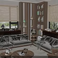 Warm Wabi Sabi Open Home Lounge With Archway Wooden Tea Table And Wall Projection Screen